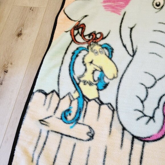 RARE Dr. Seuss Fleece Blanket Featuring Horton The Elephant Fox Cat in The Hat - Picture 12 of 14